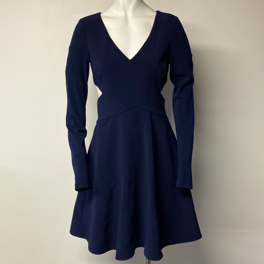 HALSTON HERITAGE Long Sleeve Midnight Navy Party Dress Size 2